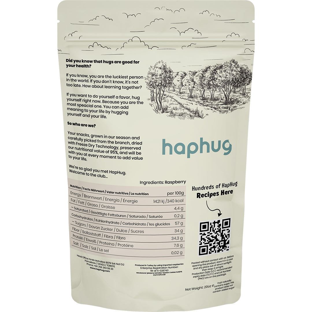 HapHug Freeze Dried Raspberry. Vegan Friendly, No Sugar Added, 100% Natural